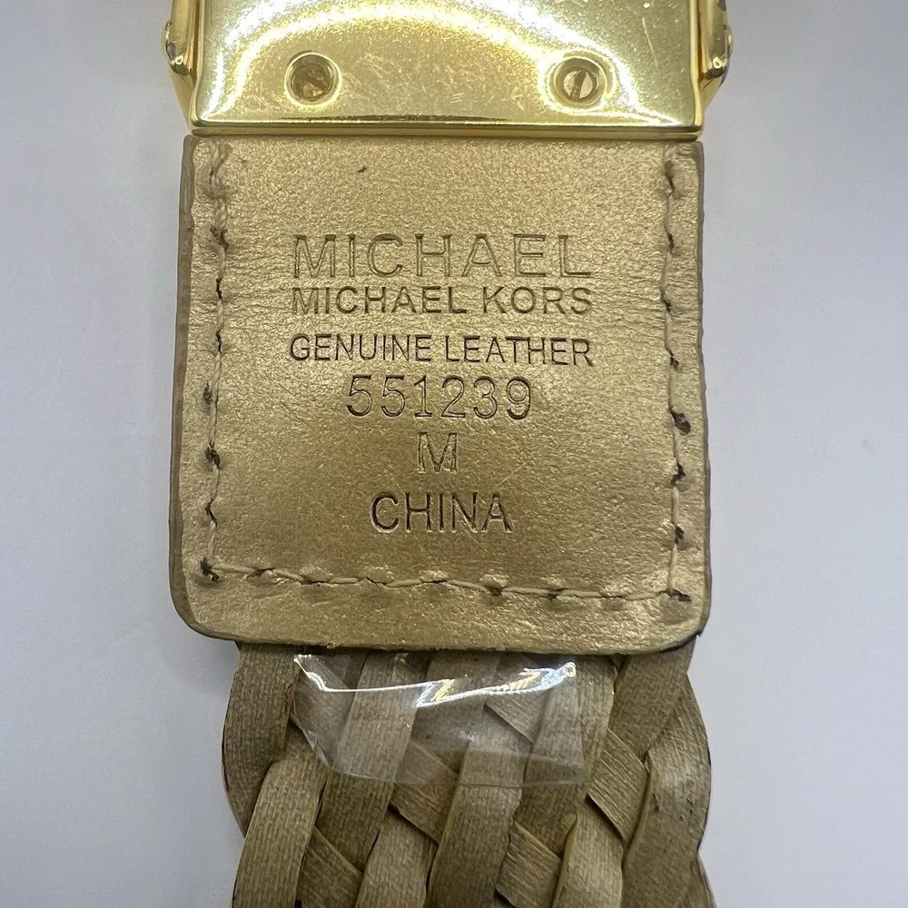 Michael Kors Braided Woven Leather Belt Medium Gold